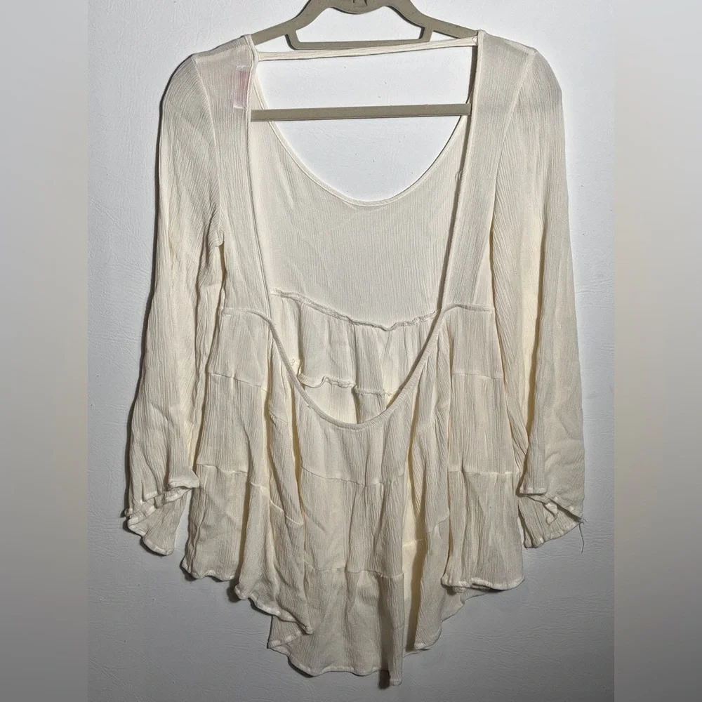 JW Style Los Angeles Johnny Was Cream Bell Sleeve Blouse Top Large - Picture 3 of 5